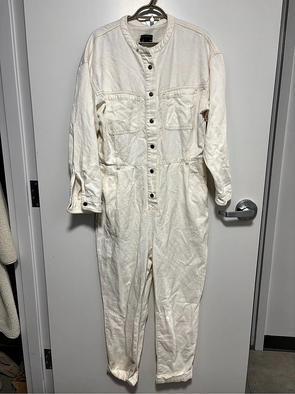 Frank And Oak The Denim Utility Jumpsuit White Large